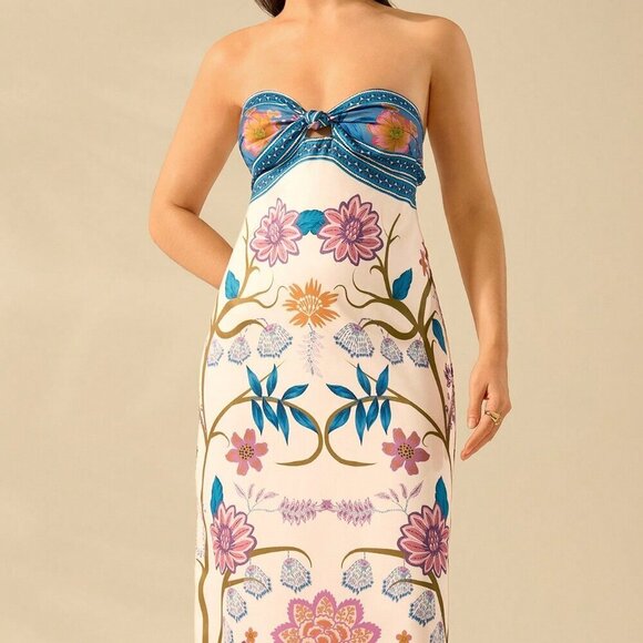 Multicolor Boho Women's Tropical Floral Print Sleeveless Tie Front Beach Dress - Picture 4 of 8